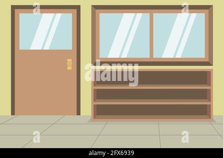 Leerer Schulflur Hintergrund Während Der Pandemie. Kinderbuch. Vektorgrafik. Stock Vektor
