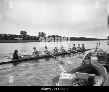 Hollandia Cup Rennen auf der Bosbaan. Das Team von Proteus, 19. Juni 1961, Ruderer, Niederlande, 20. Jahrhundert Presseagentur Foto, Nachrichten zu erinnern, Dokumentarfilm, historische Fotografie 1945-1990, visuelle Geschichten, Menschliche Geschichte des zwanzigsten Jahrhunderts, Momente in der Zeit festzuhalten Stockfoto