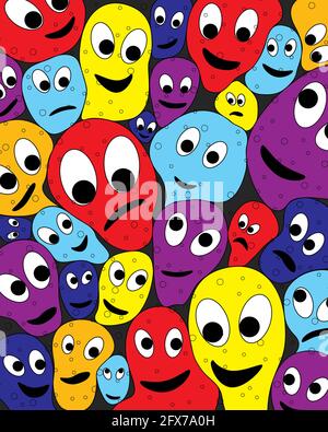 Abstrakter Hintergrund aus abstrakten Comic-Gesichtern Stock Vektor