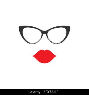 Vektorsymbol für weibliche Lippen und Brille. Abbildung des Gesichts einer Frau. Stock Vektor
