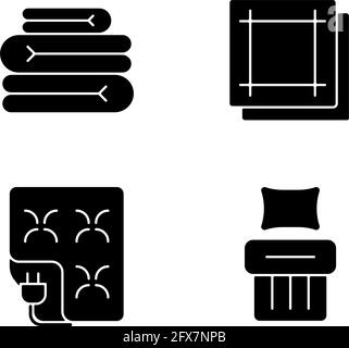Schwarze Glyphen-Symbole aus Haushalttextilien auf weißem Raum Stock Vektor