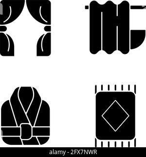 Heimtextilien schwarze Glyphen-Symbole auf weißem Raum Stock Vektor