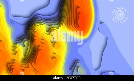 Hintergrund des Temperaturregelgradienten. 3d-Vektorausschnitt. Topographische Karte Farbe Welle Flüssigkeit Form. Globale Erwärmung Origami-Design mit kreativen c Stock Vektor