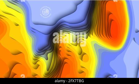 Hintergrund des Temperaturregelgradienten. 3d-Vektorausschnitt. Topographische Karte Farbe Welle Flüssigkeit Form. Globale Erwärmung Origami-Design mit kreativen c Stock Vektor
