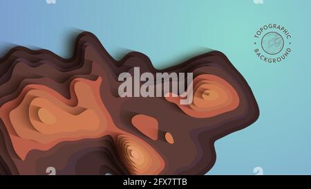 Brauner papiergeschnittener abstrakter Hintergrund. 3d-Vektorausschnitt. Topografisches Kartendesign mit kreativen geometrischen Formen. Stock Vektor