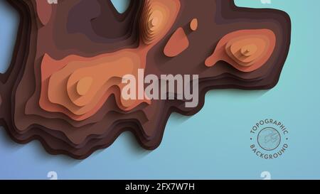 Brauner papiergeschnittener abstrakter Hintergrund. 3d-Vektorausschnitt. Topografisches Kartendesign mit kreativen geometrischen Formen. Stock Vektor