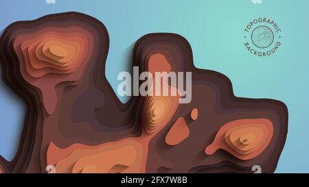 Brauner papiergeschnittener abstrakter Hintergrund. 3d-Vektorausschnitt. Topografisches Kartendesign mit kreativen geometrischen Formen. Stock Vektor