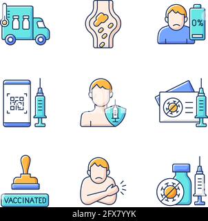 Covid Passport RGB-Farbsymbole eingestellt Stock Vektor