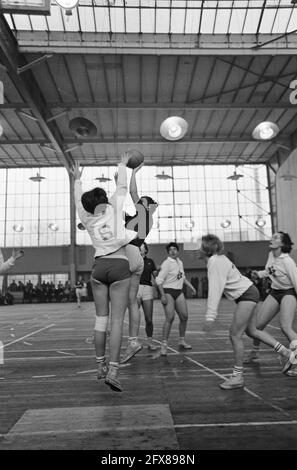 Basketball-Damen AMVJ gegen Blue Stars 63-62, Spielmoment, 16. Januar 1966, BASKETBALL, Niederlande, Presseagentur des 20. Jahrhunderts, Foto, Nachrichten zum erinnern, Dokumentarfilm, historische Fotografie 1945-1990, visuelle Geschichten, Menschliche Geschichte des zwanzigsten Jahrhunderts, Momente in der Zeit festzuhalten Stockfoto