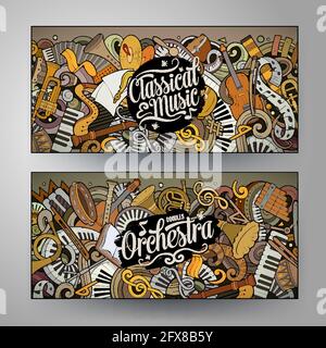 Cartoon niedlichen bunten Vektor handgezeichnete Kritzeleien Klassische Musik Banner Stock Vektor