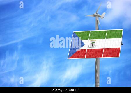 Solar Panels gegen einen blauen Himmel mit ein Bild von der Flagge Äquatorialguineas Stockfoto