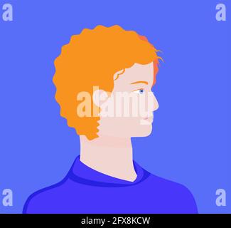 Ein rothaariger junger Mann. Einfaches niedliches Profil eines gelockerten roten Hörers für Avatar. Vektorgrafik: Flache Darstellung Stock Vektor