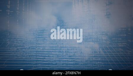 Zusammensetzung der binären Codierungsverarbeitung über Gitter und Wolken Stockfoto