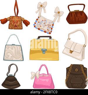 Vintage und Retro-Taschen, stilvolle Accessoires Vektor Stock Vektor