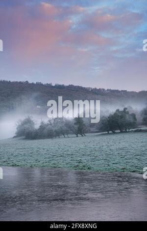 Ein Wintermorgen in Llandogo im unteren Wye Valley. Stockfoto