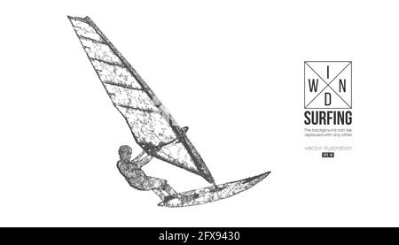 Windsurfen. Silhouette eines Windsurfers. Freeride-Wettbewerb. Vektorgrafik. Vielen Dank für Ihre Unterstützung Stock Vektor