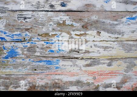 Verwitterte Farbe auf alten Holzbrettern, norfolk, england Stockfoto