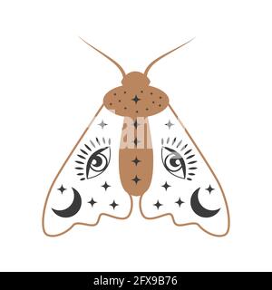 Esoterische Symbole. Mystisches und magisches Design mit Kristallen, Sonne, Sternen, Totenkopf und Mond. Stock Vektor