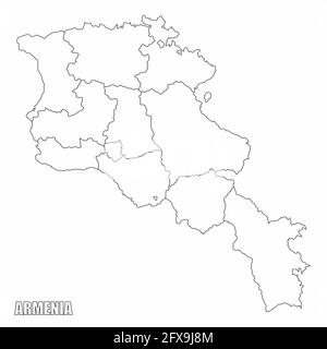 Armeniens Verwaltungskarte isoliert auf weißem Hintergrund Stock Vektor
