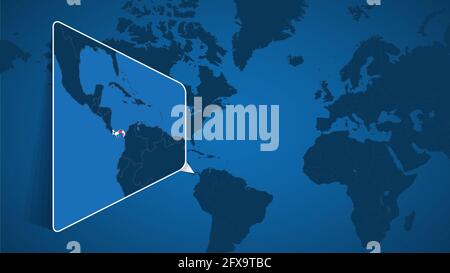 Lage von Panama auf der Weltkarte mit vergrößerter Karte von Panama mit Flagge. Geografische Vektor-Vorlage für Ihr Design. Stock Vektor