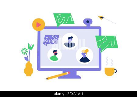 Online-Videokonferenzen von zu Hause oder von einem virtuellen Arbeitsmeeting Stock Vektor