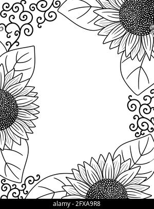 Ein Rand von Sonnenblumen perfekt zum Färben Stock Vektor