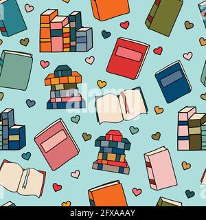 Nahtlose Patter von niedlichen Bücher sowohl offen und geschlossen mit Liebe Herzen Stock Vektor