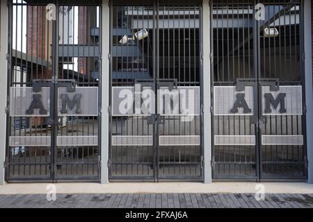 Eine allgemeine Ansicht der Eingangstore mit dem Texas A&M Aggies Logo in Kyle Field, Mittwoch, 26 2021. Mai, in College Station, Texas. Stockfoto