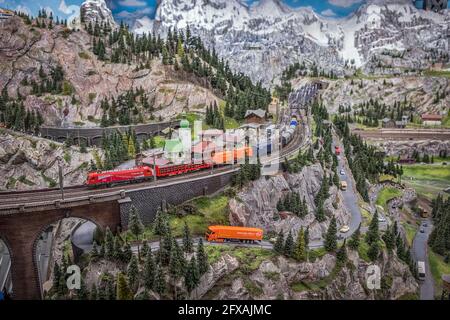 MINIATUR WUNDERLAND HAMBURG. MiWuLa. In Hamburg ist die größte Modellbahnanlage der Welt. In der historischen Speicherstadt. Stockfoto