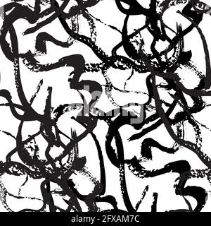 Vektor-Papier inky Marmorierung Effekt Flüssigkeit malen nahtlose Muster Hintergrund. Monochromer Hintergrund aus gestreift, malerisch gemischten Wirbeln. Kunstmarmor Stock Vektor