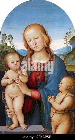 Die Jungfrau und das Kind mit dem heiligen Johannes von Pietro Perugino (Pietro Vannucci: ca. 1450-1523), Tempera auf Pappel, ca. 1480-1500 Stockfoto