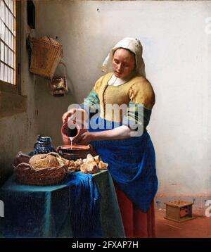 Vermeer. 'Die Milchmädchen' von Johannes Vermeer (1632-1675), Öl auf Leinwand, c. 1660 Stockfoto