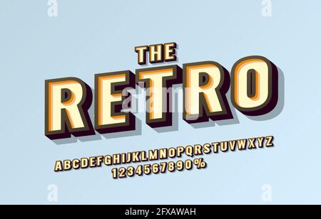 Retro Schriftsatz Sammlung, Buchstaben und Zahlen Symbol. Vektorgrafik Stock Vektor