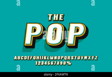 Pop Retro Schriftsatz Sammlung, Buchstaben und Zahlen Symbol. Vektorgrafik Stock Vektor