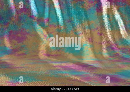 Ein abstraktes, mehrfarbiger, faltiger 3D-Stoffhintergrund. Stockfoto