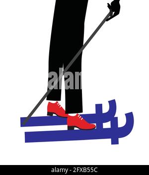Illustration eines Mannes Skifahren auf Social-Media-Icons Ausrüstung , isoliert auf einem weißen Hintergrund Stock Vektor