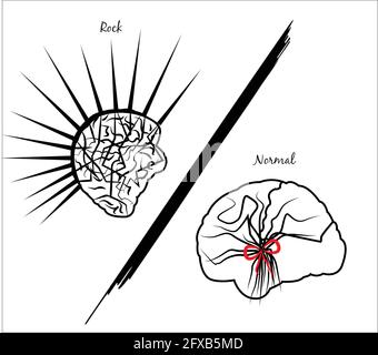 Illustration von zwei Gehirnen, eines von einer Punkperson und eines von einer normalen Person, die die Unterschiede zwischen den beiden zeigt Stock Vektor
