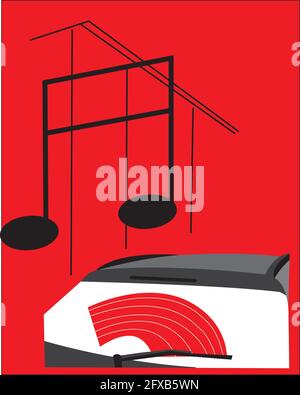 Illustration eines ungewaschenen Autos, das aussieht wie ein Grammophon, das Musik spielt, isoliert auf Weiß Stock Vektor