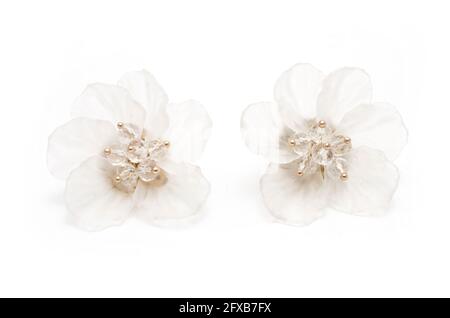 Ohrringe Blumen isoliert auf weiß Stockfoto