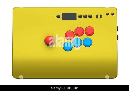 Vintage Arcade-Stick mit Joystick und Turnier-Tasten auf weiß Stockfoto