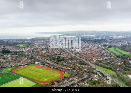 Luftdrohnenaufnahme von Belfast Nordirland Stockfoto