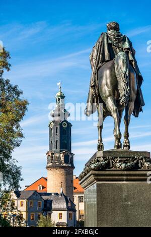 Deutschland, Thüringen, Weimar, Reiterstatue des Großherzogs Carl August auf dem Demokratisiersplatz Stockfoto