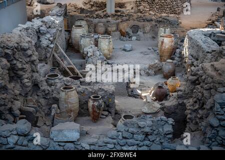 Griechenland, Santorini, Akrotiri, Ruinen prähistorischer Siedlungen Stockfoto