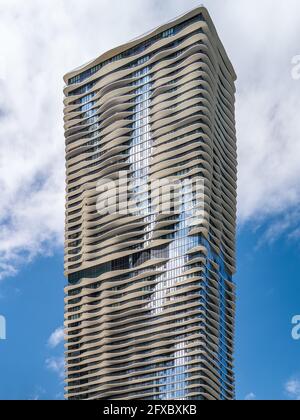 Außenansicht des Aqua Tower, entworfen von Studio Gang Stockfoto