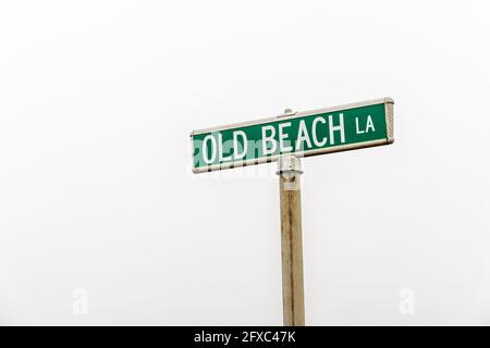 Straßenschild in Richtung Old Beach Lane in East Hampton, NY Stockfoto