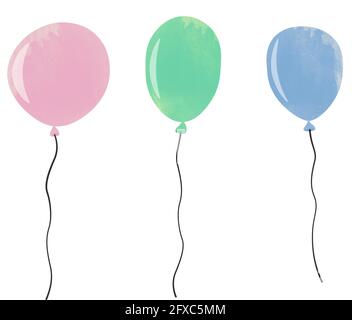Satz von Wasserfarben-Ballons, die auf weißer Vektorgrafik isoliert sind Stock Vektor