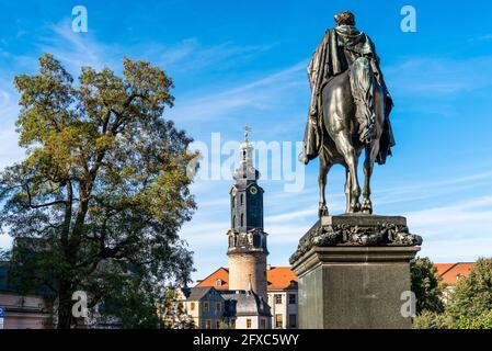 Deutschland, Thüringen, Weimar, Reiterstatue des Großherzogs Carl August auf dem Demokratisiersplatz Stockfoto