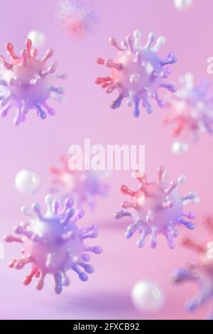 3D-Darstellung von verschwommenem, schwimmendem Virus Stockfoto