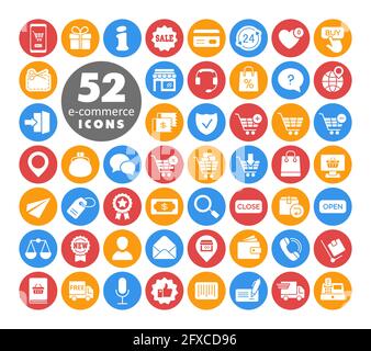 E-Commerce-Set Vektor weiße Glyphen Symbole einkaufen und online. Graph-Symbol für Ihr Website-Design, Logo, App, UI Stock Vektor