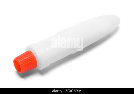 Kleine Tube Kleber mit Orange Deckel ausgeschnitten. Stockfoto